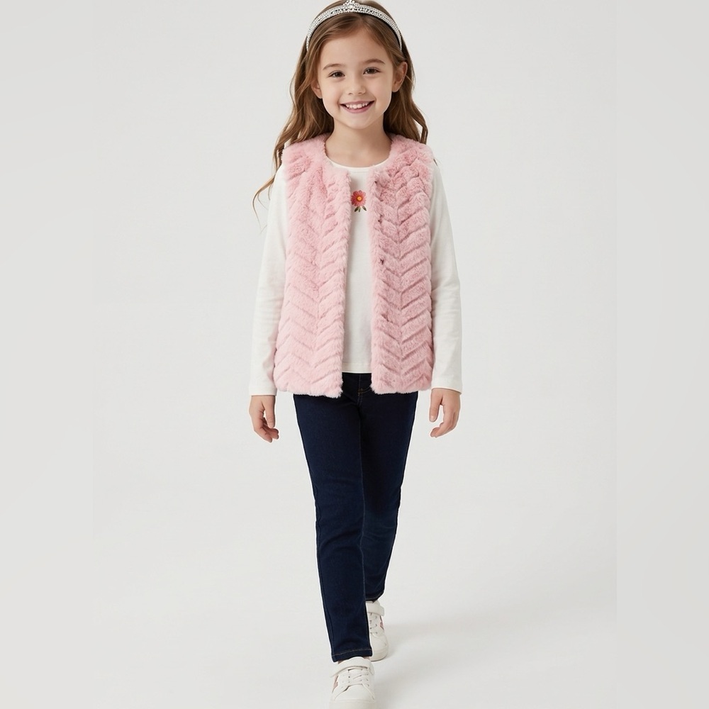 NWT - Girls 3 Piece Set - Pants White Long Sleeve Top Pink Vest - Size 24 month
